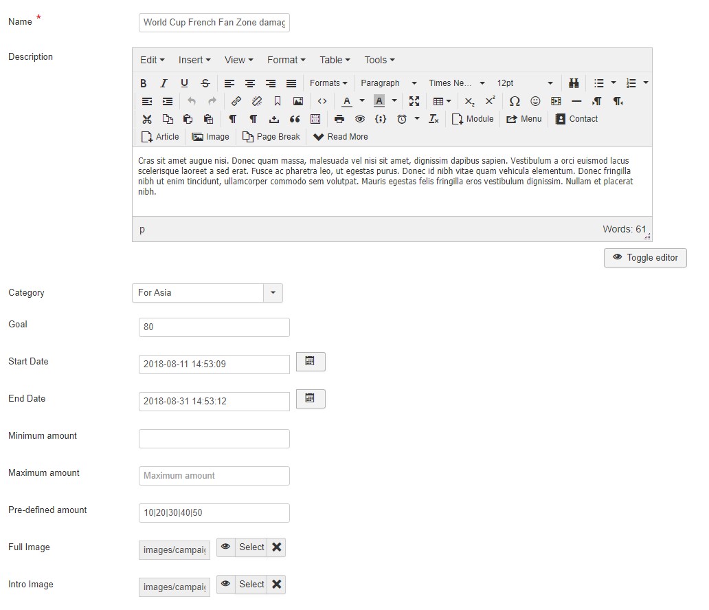 dth donate campaign configuration