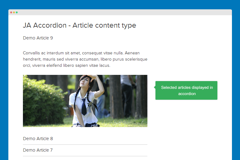 Articles displayed in accordion