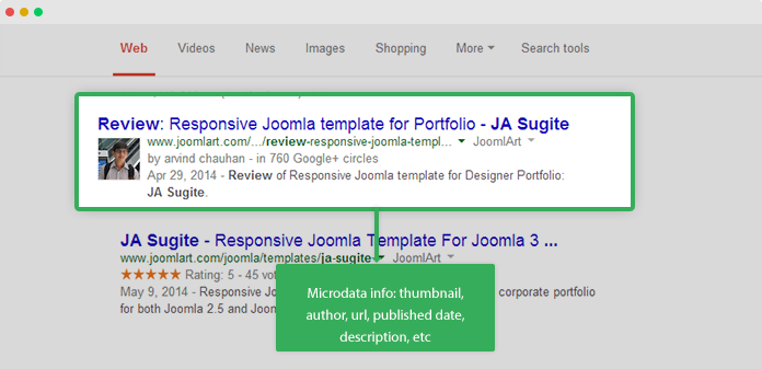 Microdata sample in the search engine results page