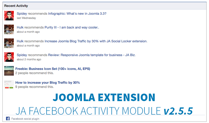  Joomla Extension JA Facebook Activity Module v2.5.5: Improvement release