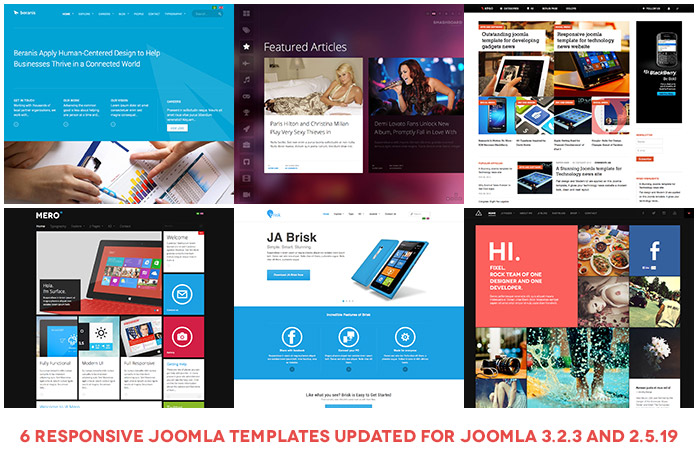 6 Responsive Joomla templates are updated to Joomla 3.2.3 and 2.5.19