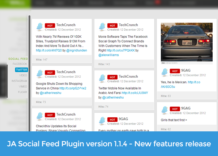 Joomla extension - JA Social Feed Plugin: New features release