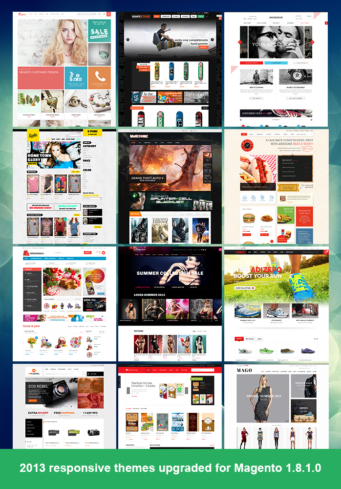 2013 responsive Magento themes upgraded for Magento 1.8.1.0