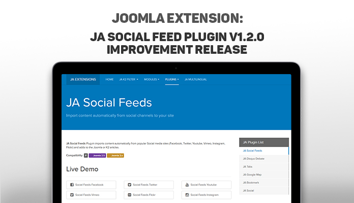  Joomla Extension: JA Social Feed Plugin version 1.2.0 - improvements release 