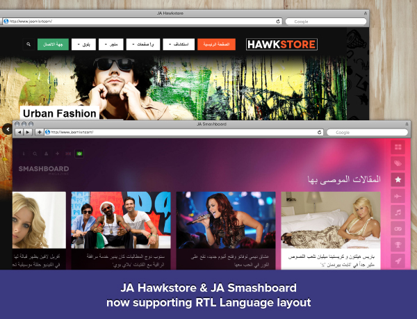 RTL language layout for 2 more Joomla templates: JA Smashboard & JA Hawkstore