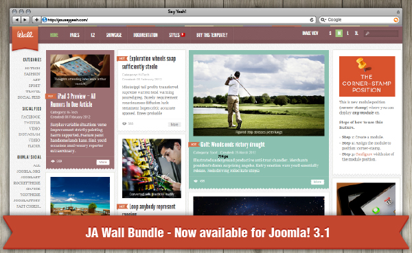 Responsive Joomla template bundle: JA Wall bundle is now compatible with Joomla 3.1