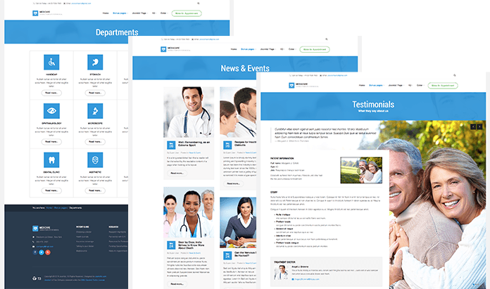 Joomla template JA Medicare with custom pages: Departments, News&Events, Testimonials