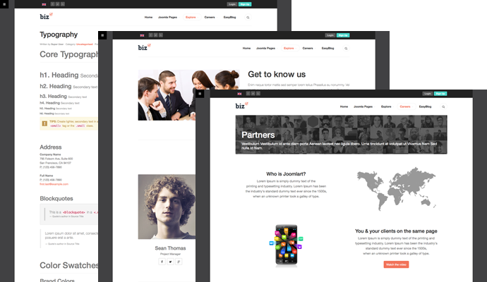 Responsive Joomla template - JA Biz supports multiple layouts and typo pages