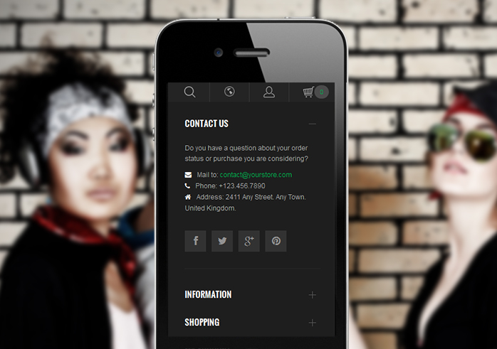 Default footer for mobile devices in responsive Magento theme SportsGear