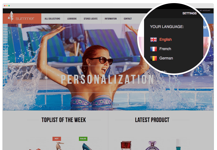 Multiple languages and currencies alternatives in responsive Magento theme JM Summer