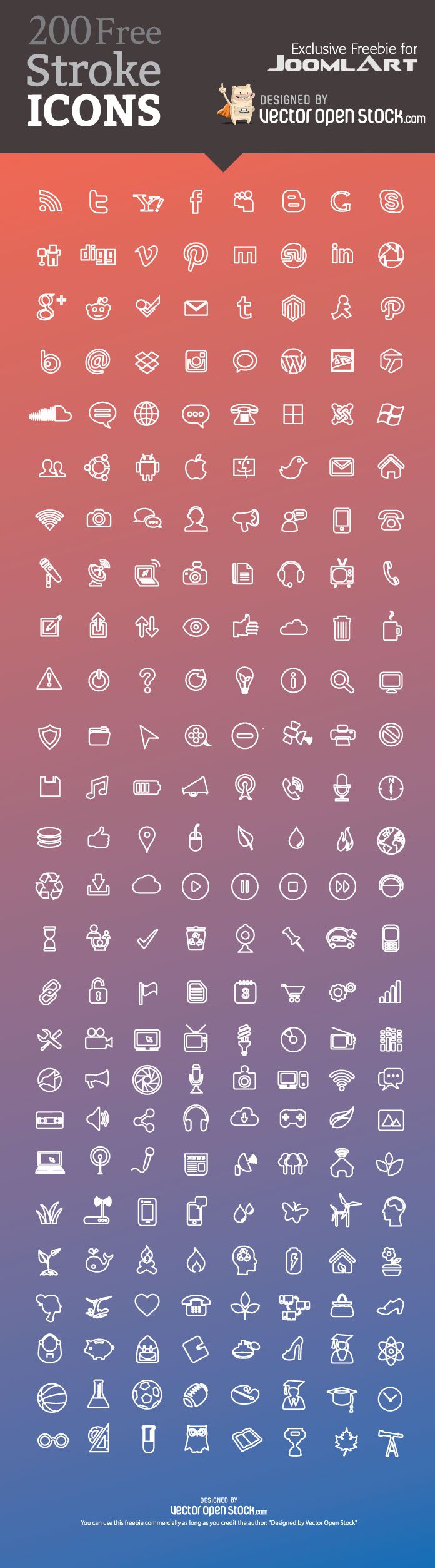 Preview of the Freebie - 200 stroke icons set from Vector Open Stock