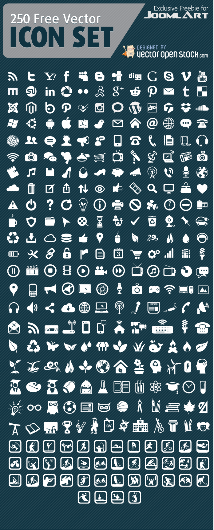 Preview of the Freebie 250 vector icons set from Vector Open Stock