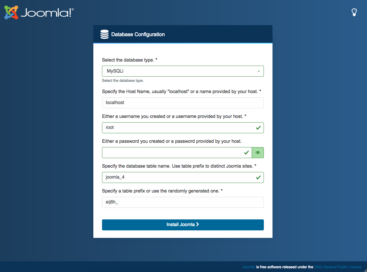 joomla 4 database config