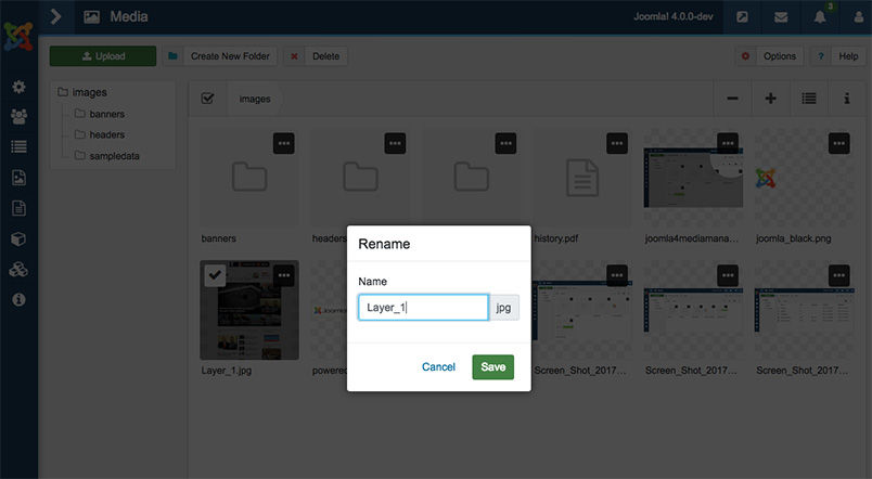 media file name update in Joomla 4 media manager