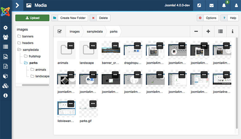 Joomla 4 media manager with new User interface