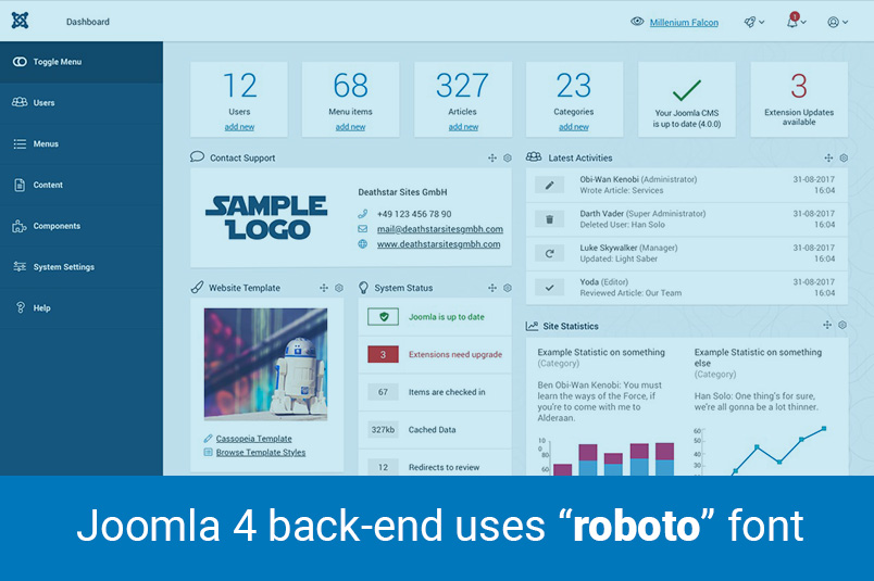 Joomla 4 backend Typography