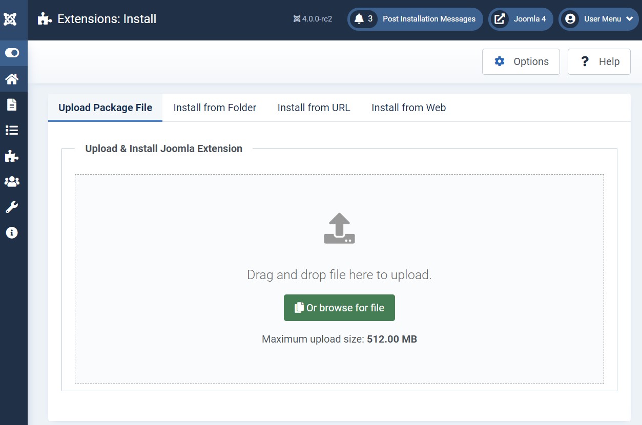 Joomla 4 extension installation