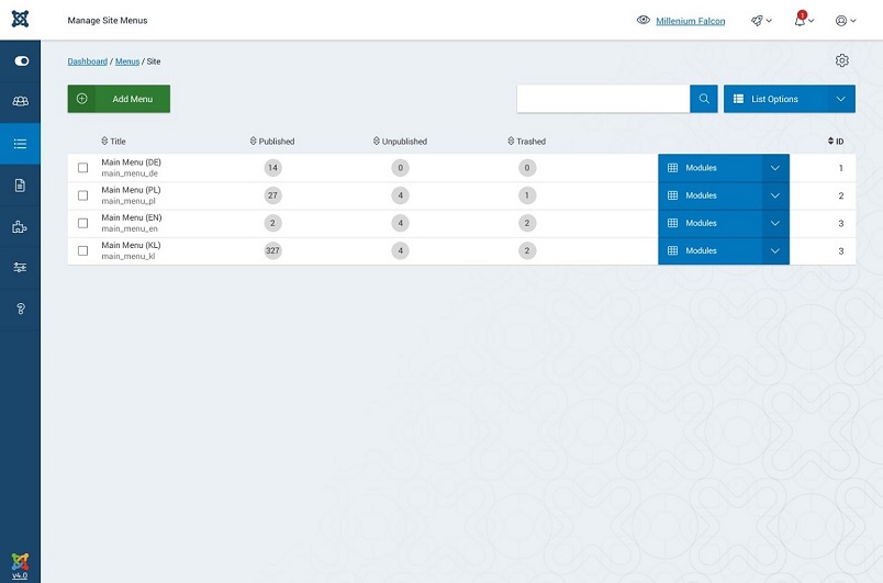Joomla 4 Menu Manager