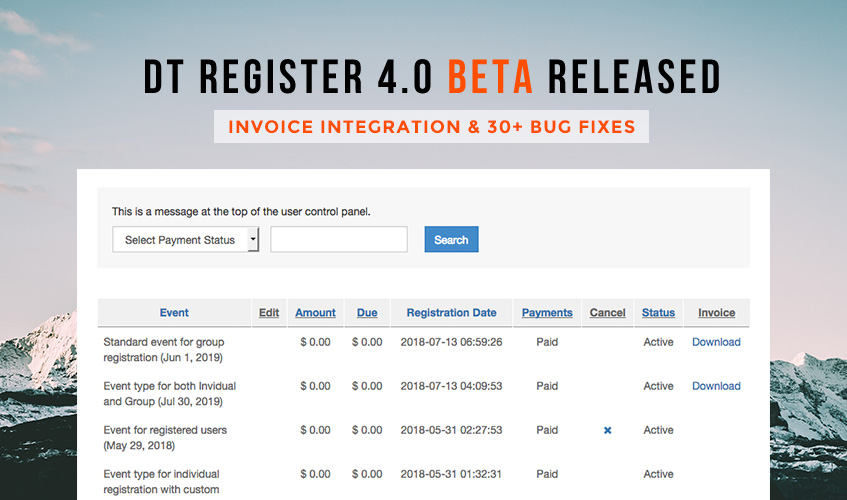 DT Register joomla event registration beta released