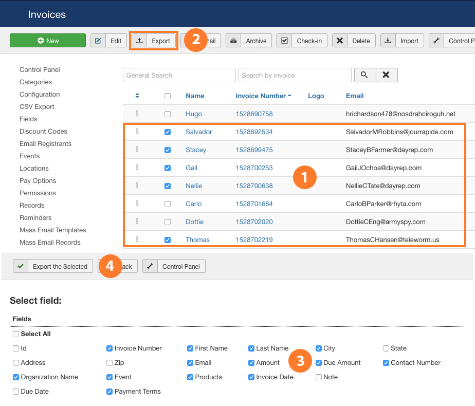 export invoices