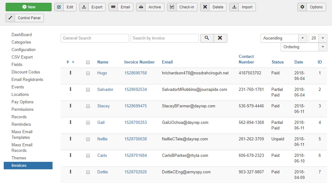 DT Register Invoice dashboard