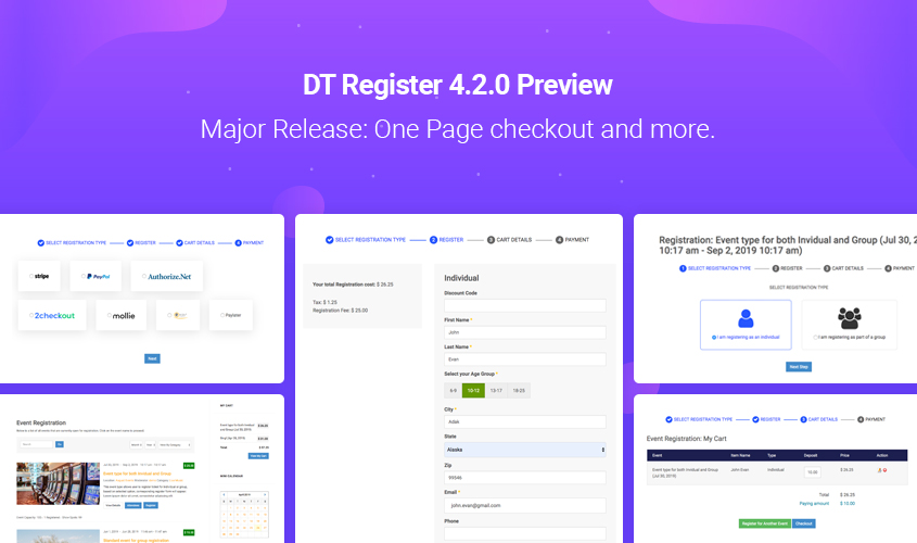 event registration type selection in dt register joomla event booking extension