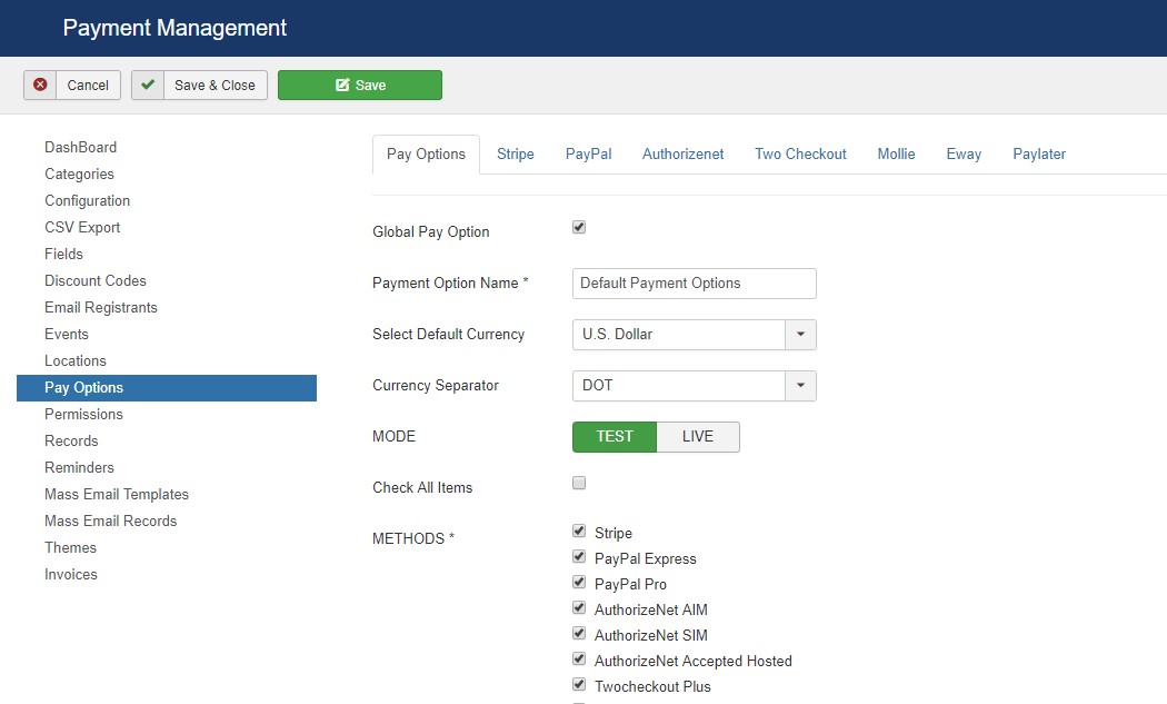 create payment option for dt register