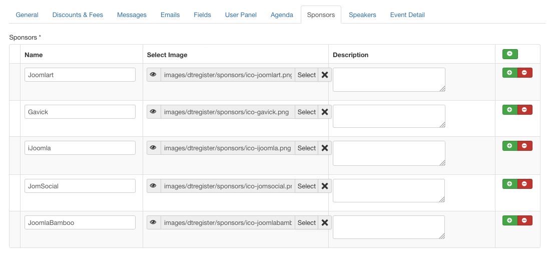 event sponsor settings