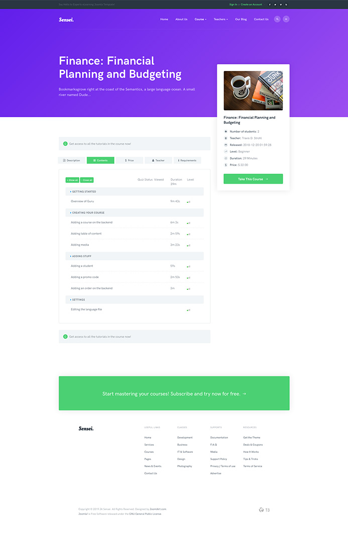 education Joomla template course detail page
