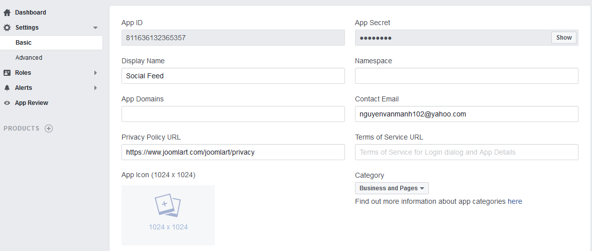 configure facebook application