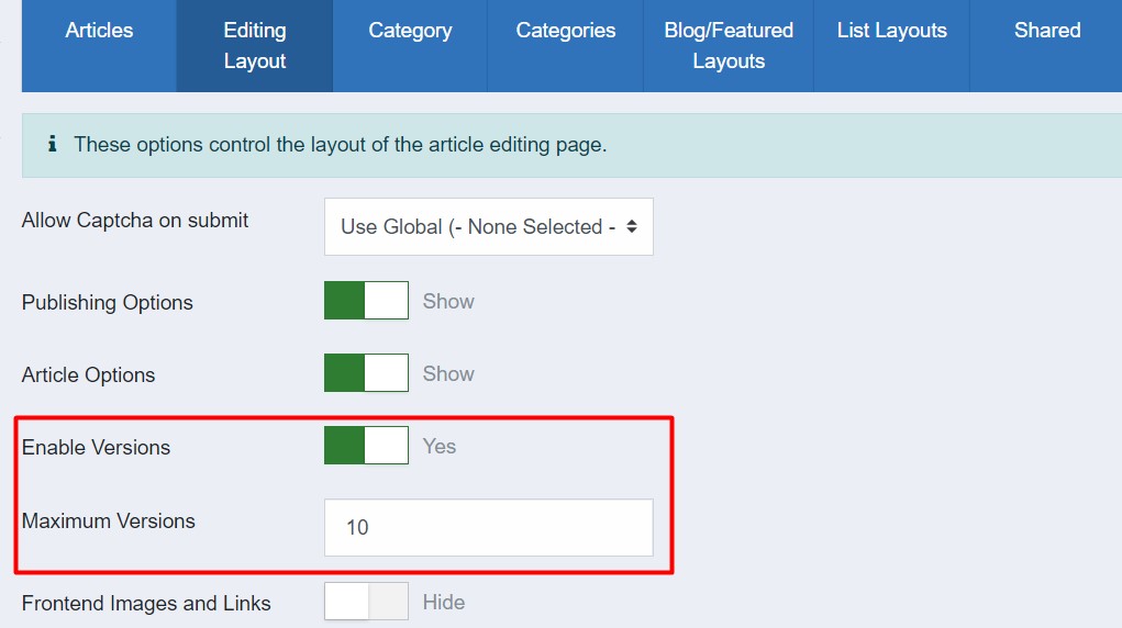 Enable Joomla 4 content versioning