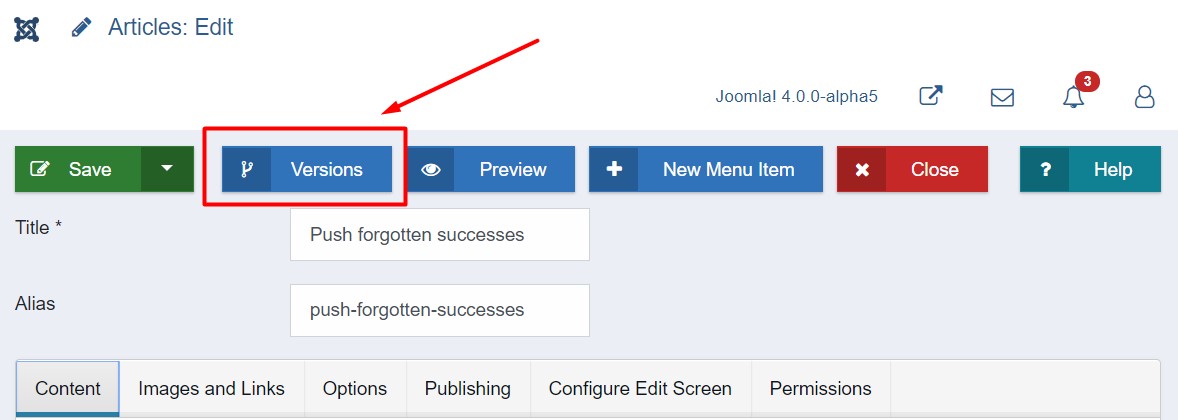 Joomla 4 content versioning options
