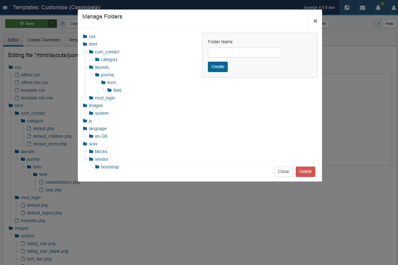 Joomla 4 manage template folder
