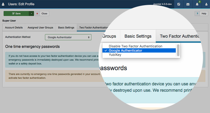 Enable two factor authentication for users