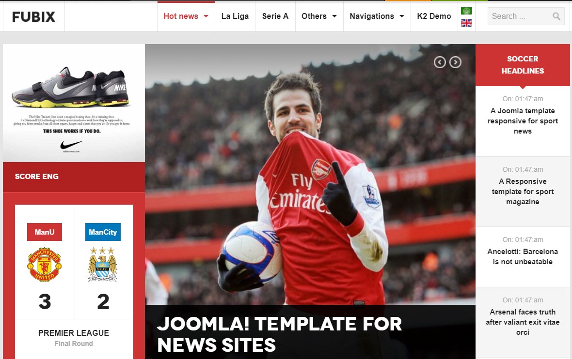 Sports News Joomla template 