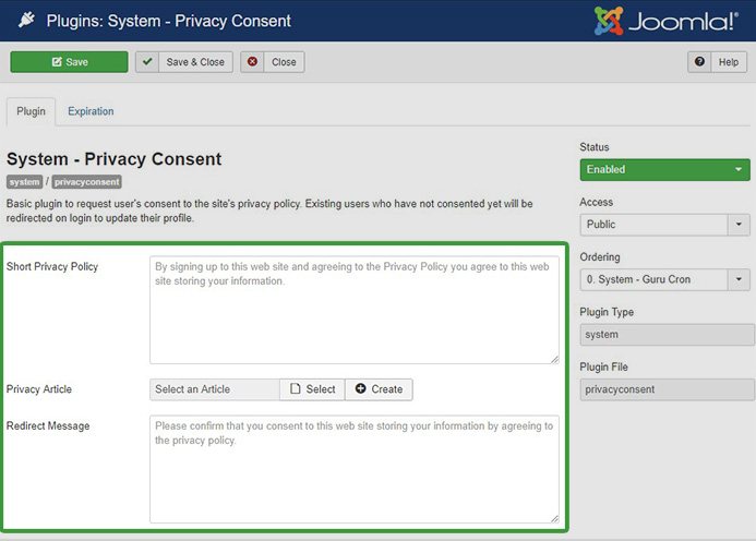 Joomla 3.9 privacy consent