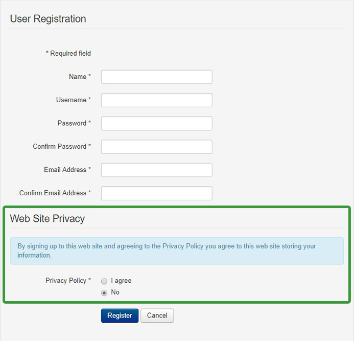 Joomla 3.9 registration form