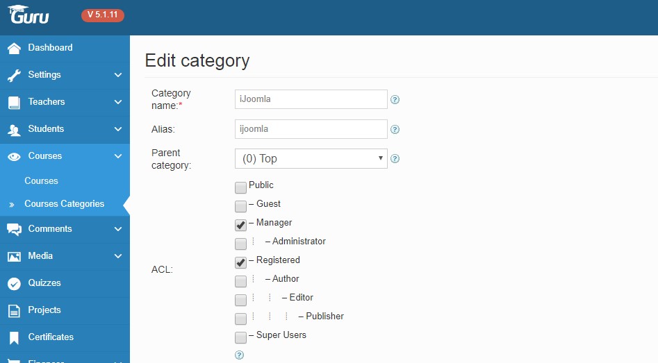 Joomla LMS Extension Guru access level