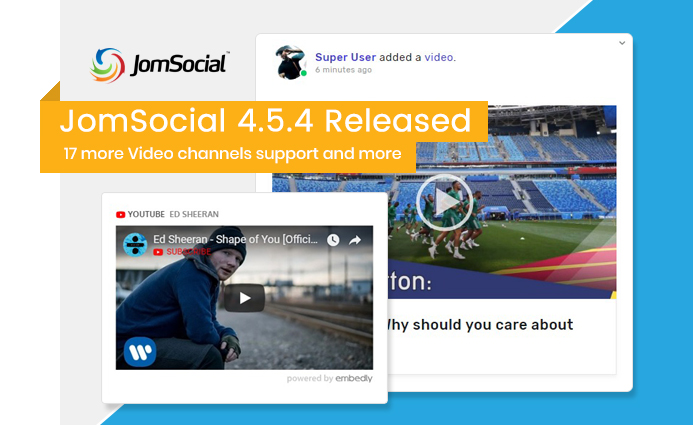 jomsocial released to support 17 more video channels