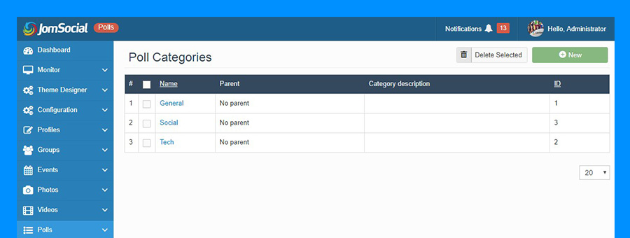 poll categories  in jomsocial