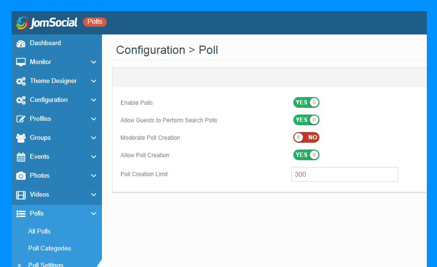 poll categories settings in jomsocial