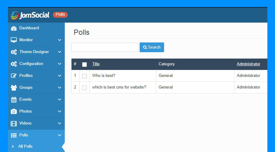 poll options in jomsocial