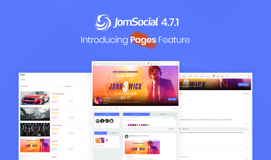 JomSocial 4.7.1 release for a new feature: Pages, improvements and bug fixes