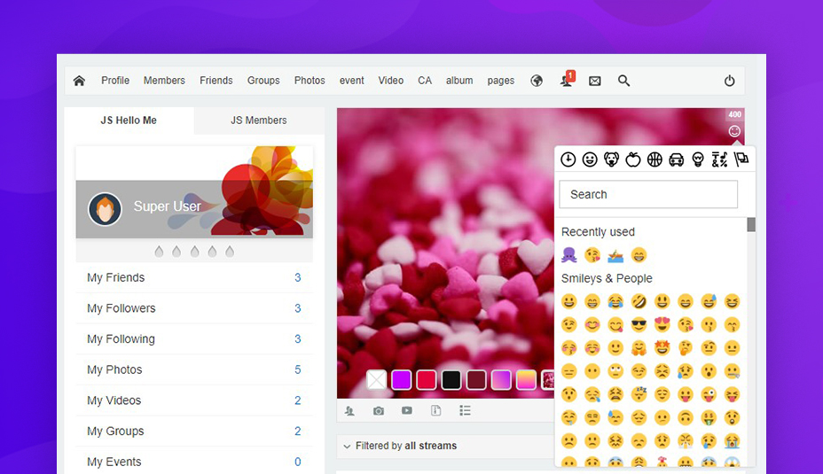 jomsocial Joomla social community extension 4.7.4 released for new emoji feature