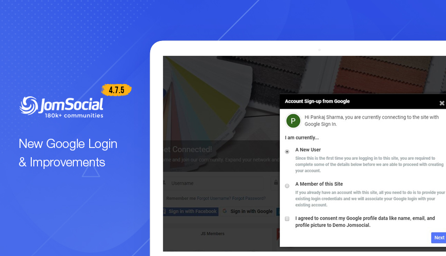 jomsocial Joomla social community extension 4.7.5 released new Google social login
