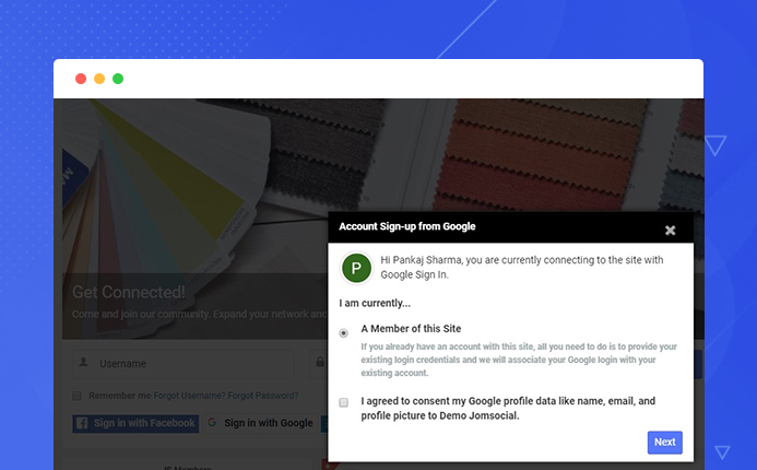 Google singup option in Jomsocial- Joomla community extension