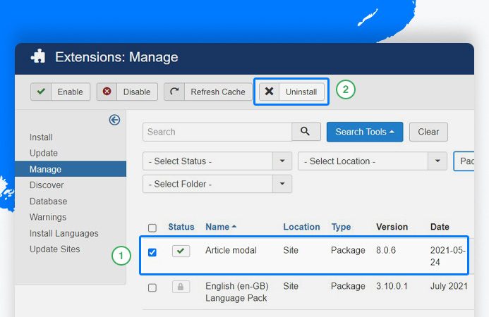 remove Joomla extensions - migrate Joomla 3 to Joomla 4