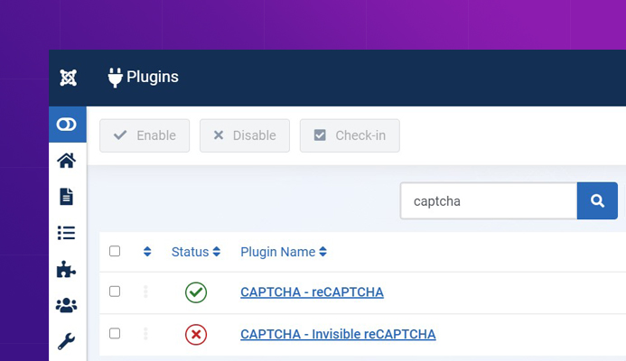 captcha plugin settings in Joomla 4
