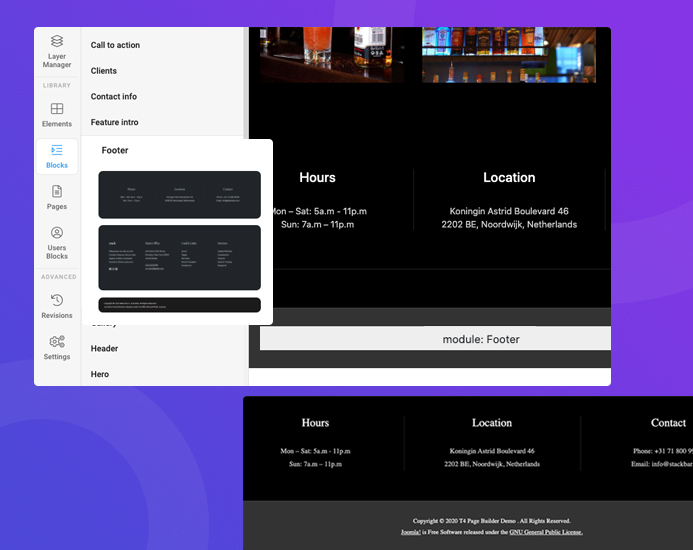 joomla page builder footer blocks