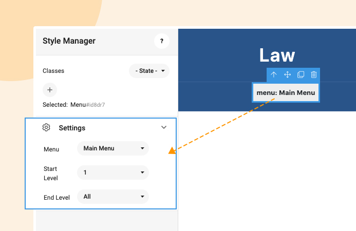 joomla page builder menu settings